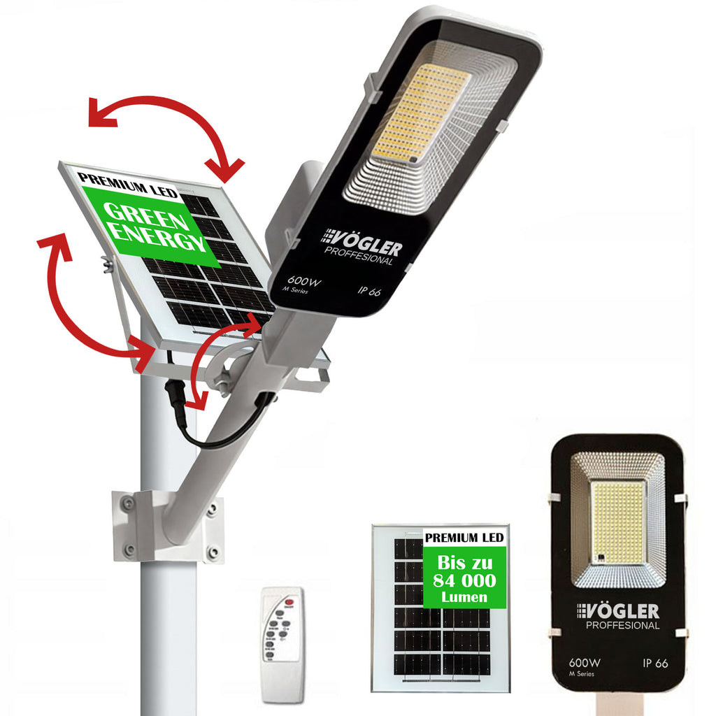 Leistungsstarke Solarlampe, Dämmerungssensor, Fernsteuerung, Vögler Professional 600W