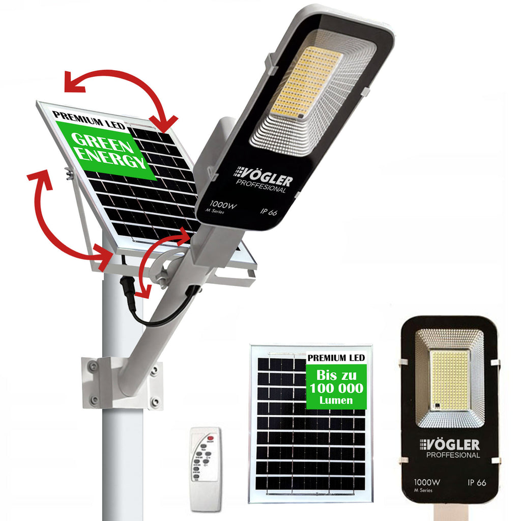 Leistungsstarke Solarlampe, Dämmerungssensor, Fernsteuerung, Vögler Professional 1000W