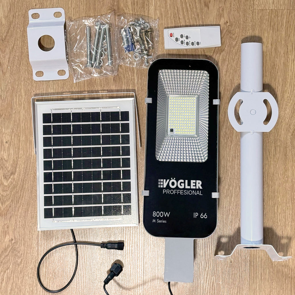 Leistungsstarke Solarlampe, Dämmerungssensor, Fernsteuerung, Vögler Professional 800W