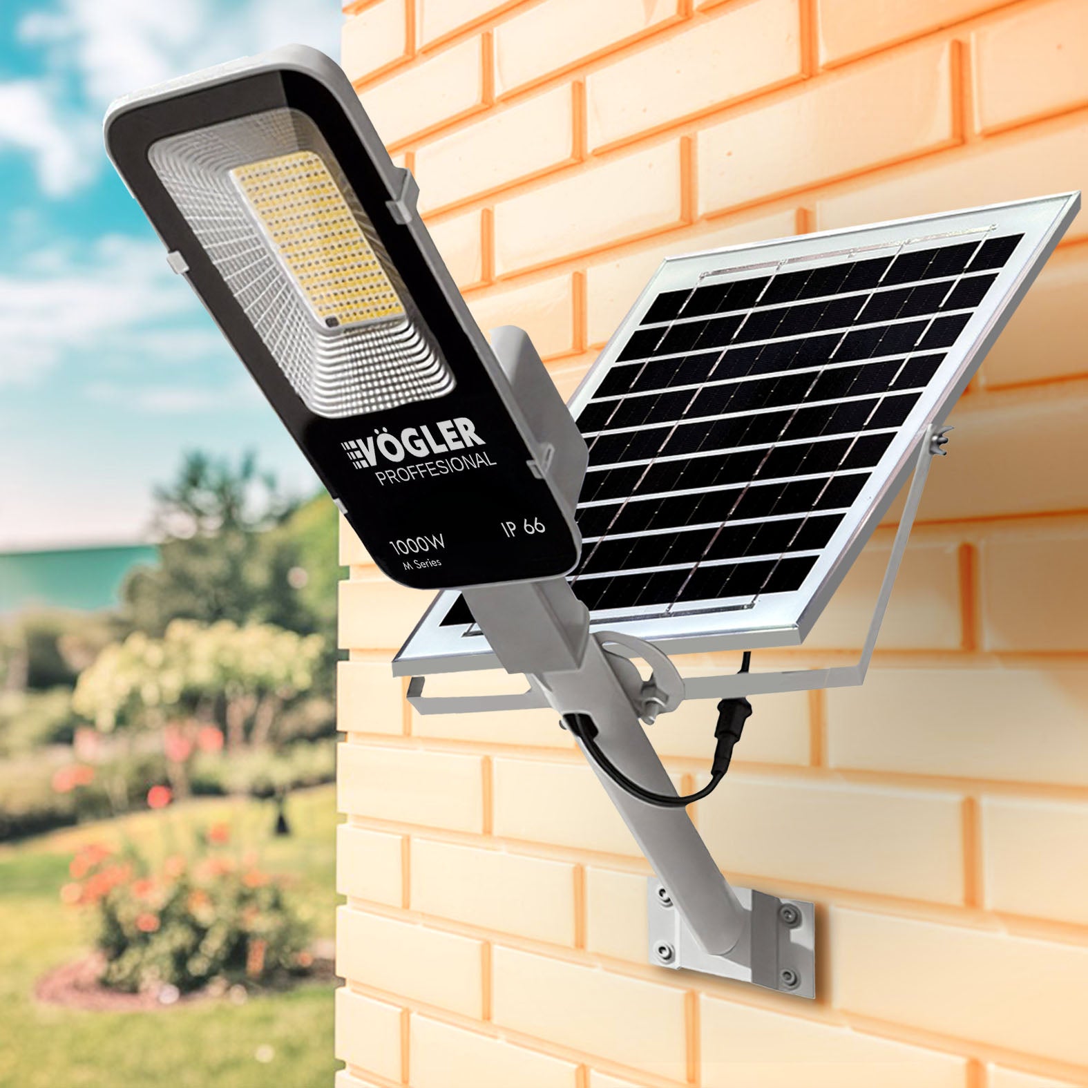 Leistungsstarke Solarlampe, Dämmerungssensor, Fernsteuerung, Vögler Professional 1000W