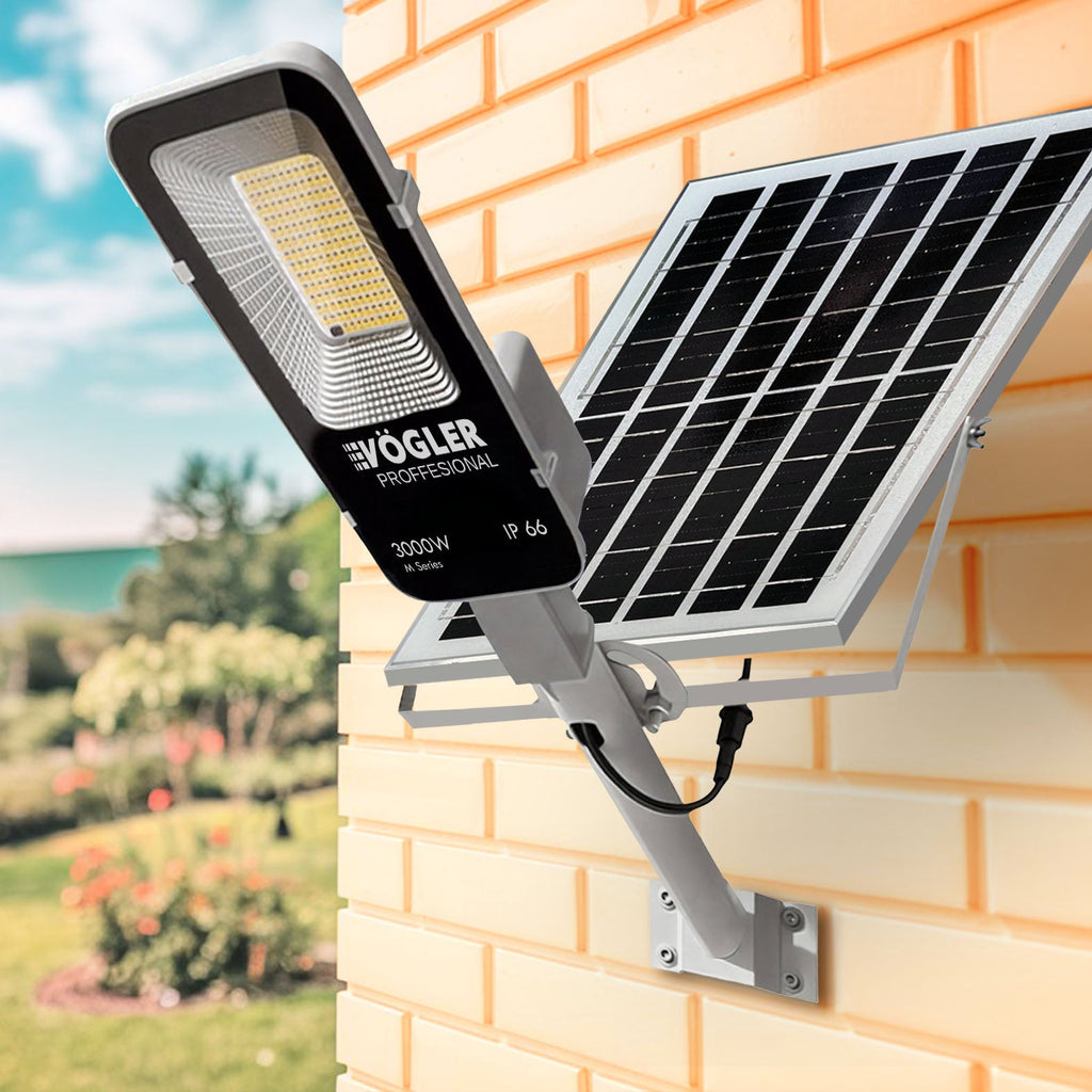 Leistungsstarke Solarlampe, Dämmerungssensor, Fernsteuerung, Vögler Professional 3000W