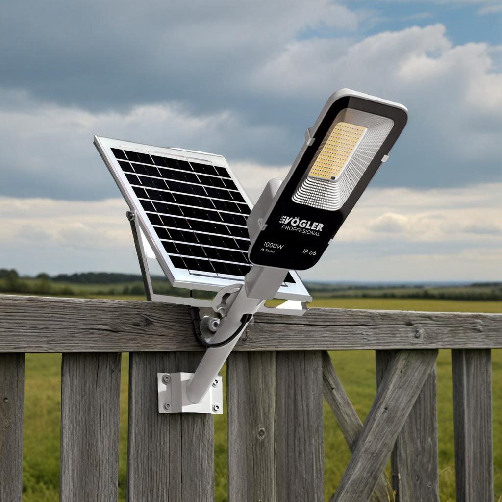 Leistungsstarke Solarlampe, Dämmerungssensor, Fernsteuerung, Vögler Professional 1000W