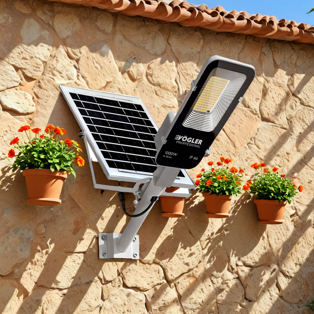 Leistungsstarke Solarlampe, Dämmerungssensor, Fernsteuerung, Vögler Professional 1000W