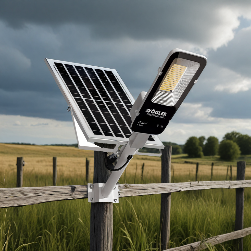 Leistungsstarke Solarlampe, Dämmerungssensor, Fernsteuerung, Vögler Professional 1200W
