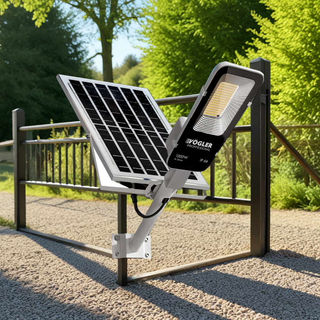Leistungsstarke Solarlampe, Dämmerungssensor, Fernsteuerung, Vögler Professional 1200W