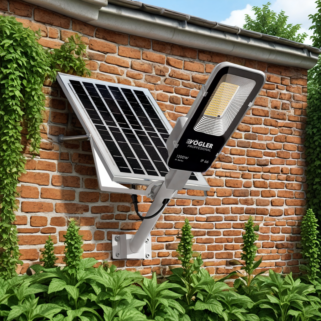 Leistungsstarke Solarlampe, Dämmerungssensor, Fernsteuerung, Vögler Professional 1200W