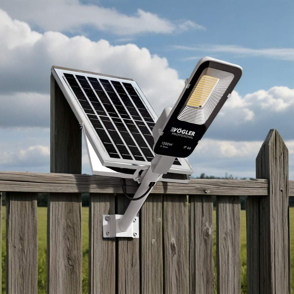 Leistungsstarke Solarlampe, Dämmerungssensor, Fernsteuerung, Vögler Professional 1200W