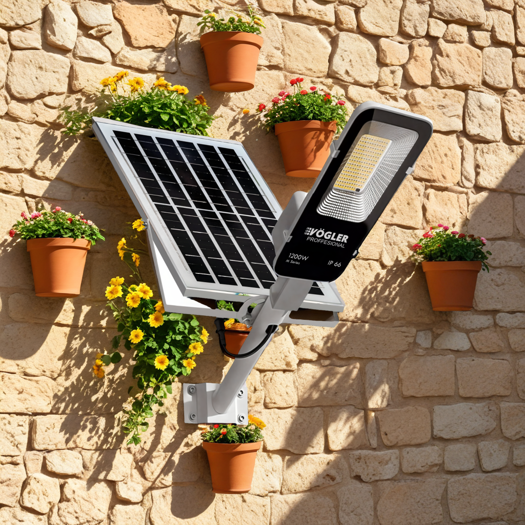 Leistungsstarke Solarlampe, Dämmerungssensor, Fernsteuerung, Vögler Professional 1200W
