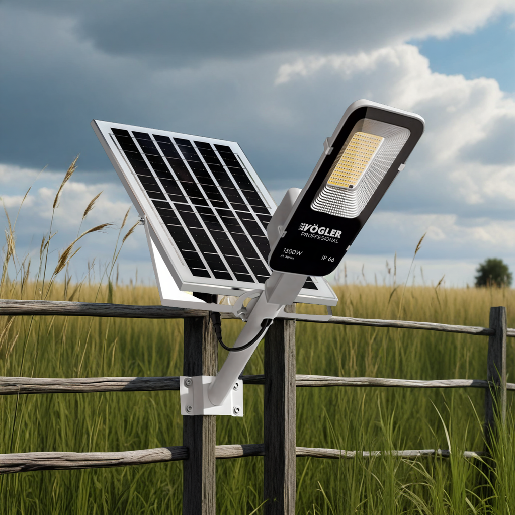 Leistungsstarke Solarlampe, Dämmerungssensor, Fernsteuerung, Vögler Professional 1500W