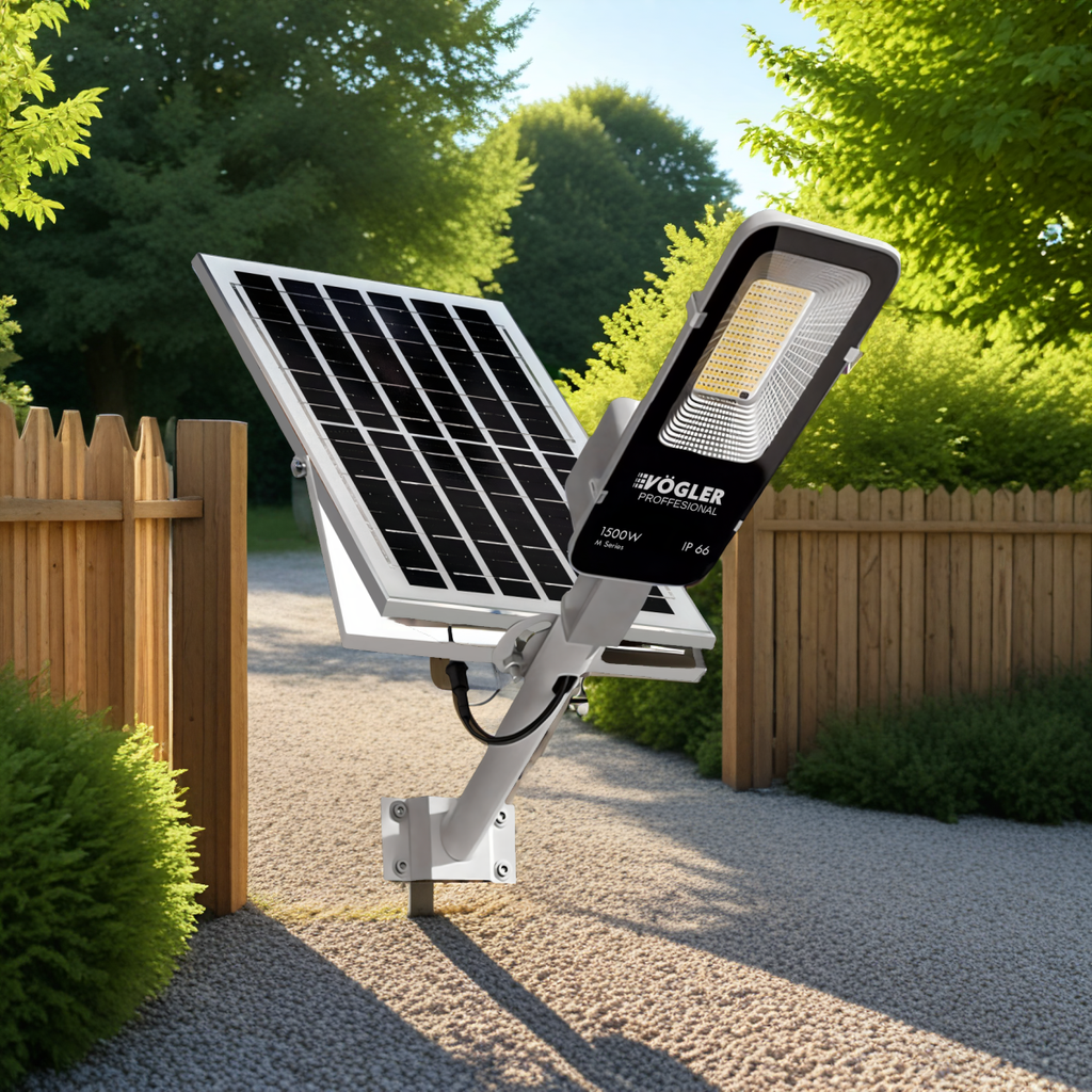Leistungsstarke Solarlampe, Dämmerungssensor, Fernsteuerung, Vögler Professional 1500W