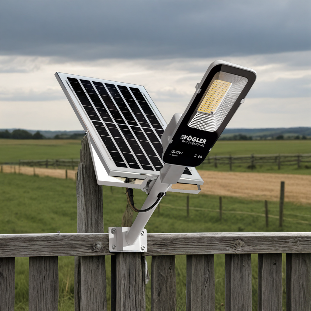Leistungsstarke Solarlampe, Dämmerungssensor, Fernsteuerung, Vögler Professional 1500W