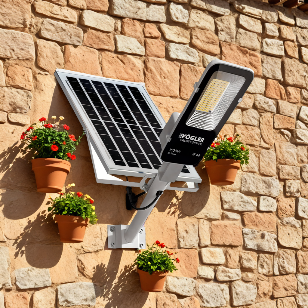 Leistungsstarke Solarlampe, Dämmerungssensor, Fernsteuerung, Vögler Professional 1500W