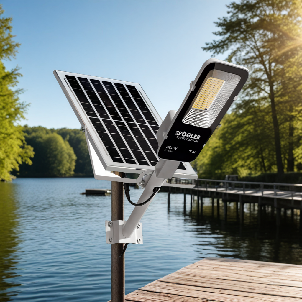 Leistungsstarke Solarlampe, Dämmerungssensor, Fernsteuerung, Vögler Professional 1500W