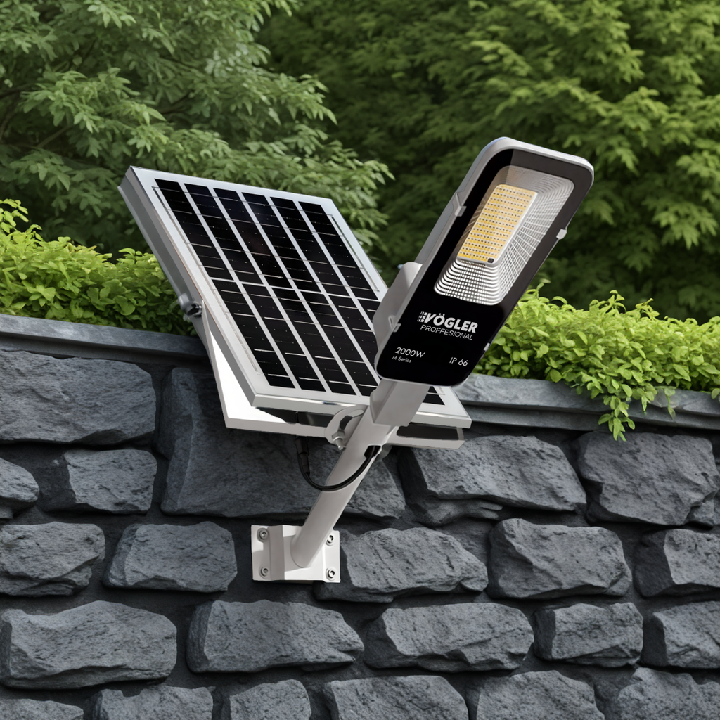 Leistungsstarke Solarlampe, Dämmerungssensor, Fernsteuerung, Vögler Professional 2000W