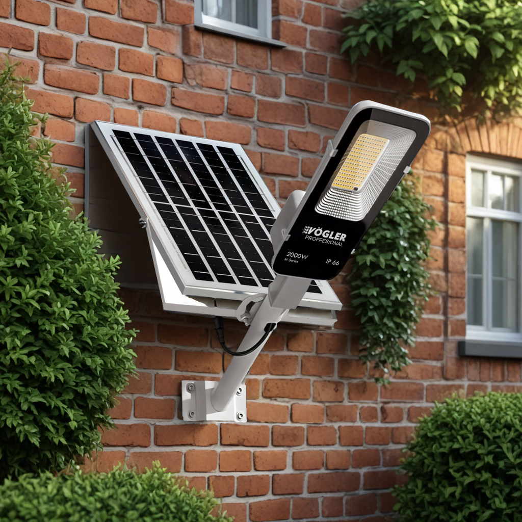 Leistungsstarke Solarlampe, Dämmerungssensor, Fernsteuerung, Vögler Professional 2000W