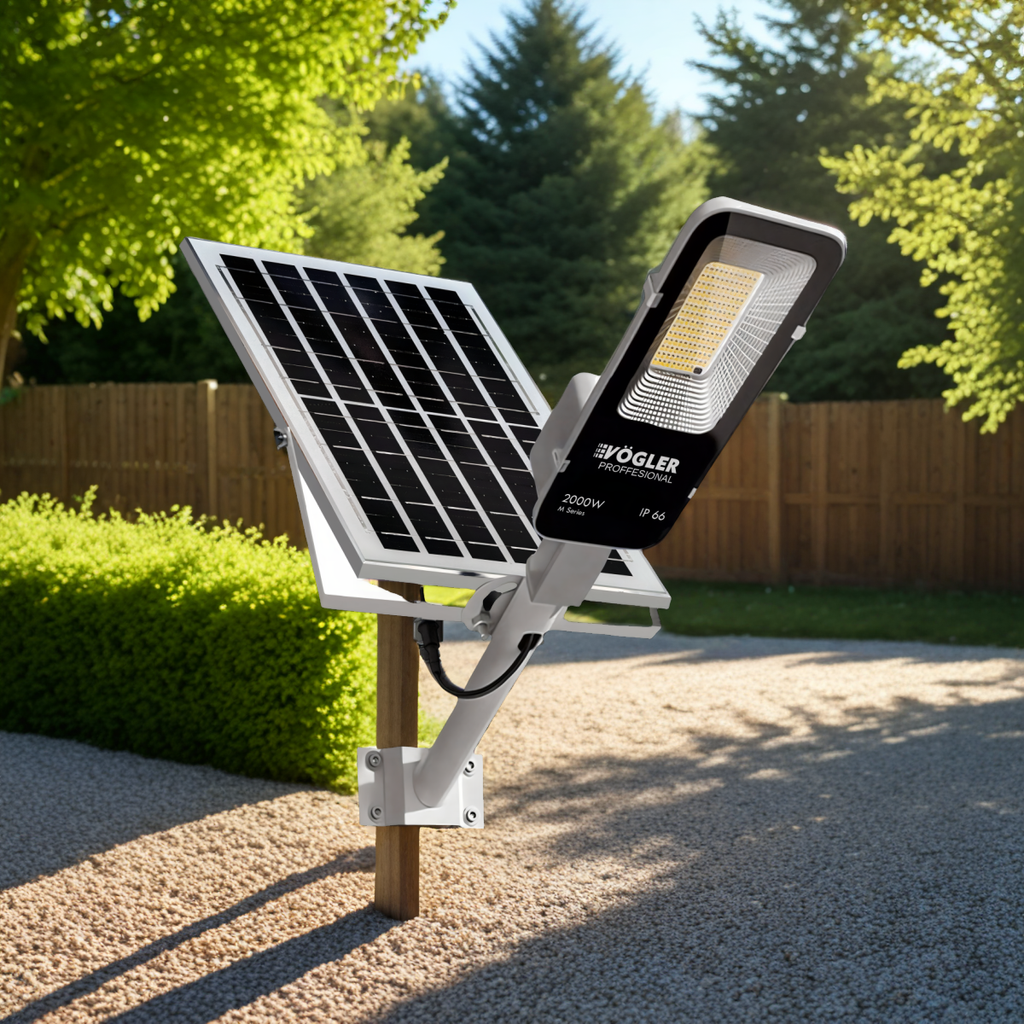Leistungsstarke Solarlampe, Dämmerungssensor, Fernsteuerung, Vögler Professional 2000W