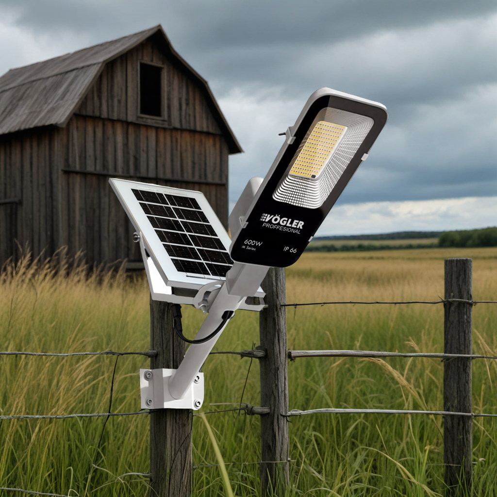 Leistungsstarke Solarlampe, Dämmerungssensor, Fernsteuerung, Vögler Professional 600W