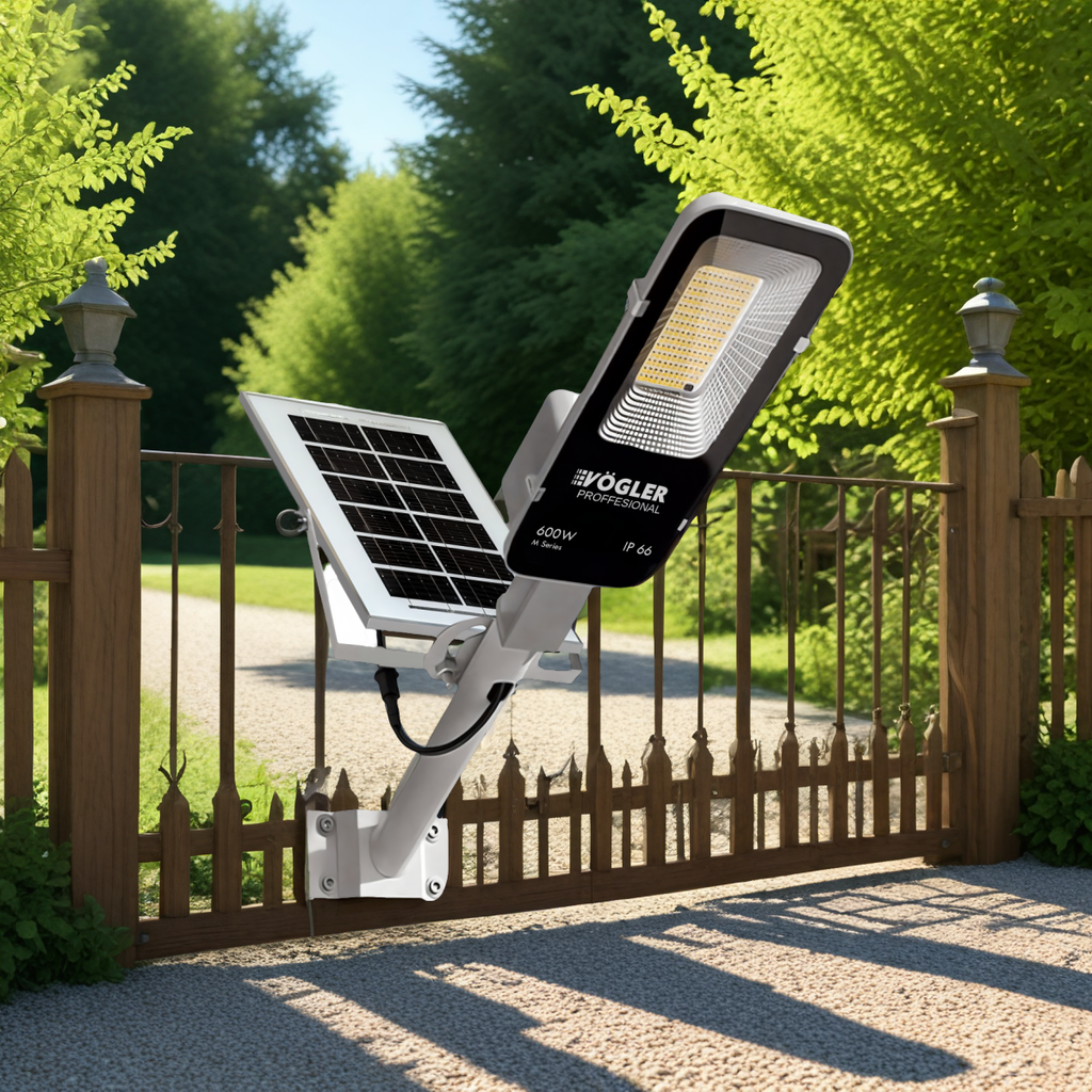 Leistungsstarke Solarlampe, Dämmerungssensor, Fernsteuerung, Vögler Professional 600W
