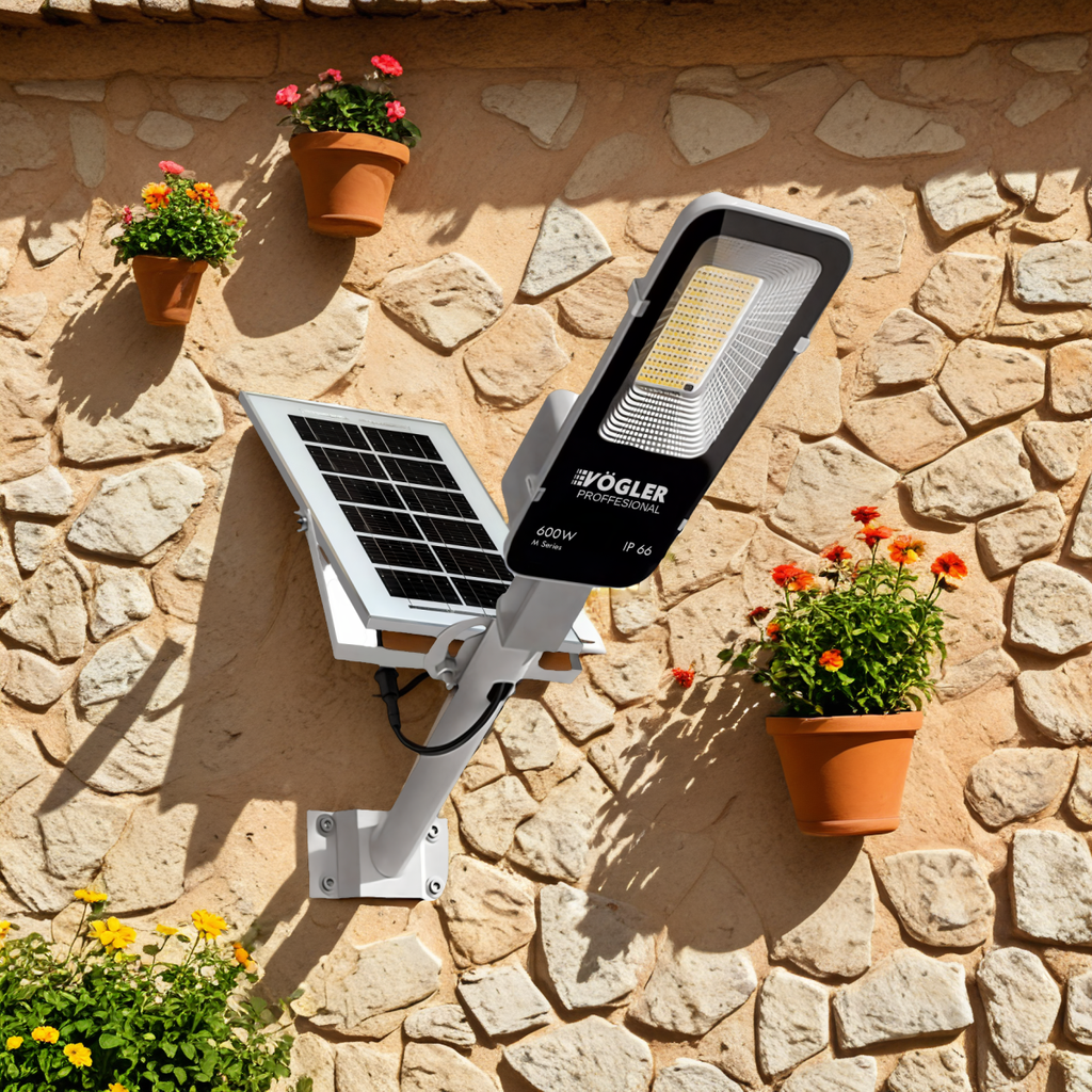 Leistungsstarke Solarlampe, Dämmerungssensor, Fernsteuerung, Vögler Professional 600W