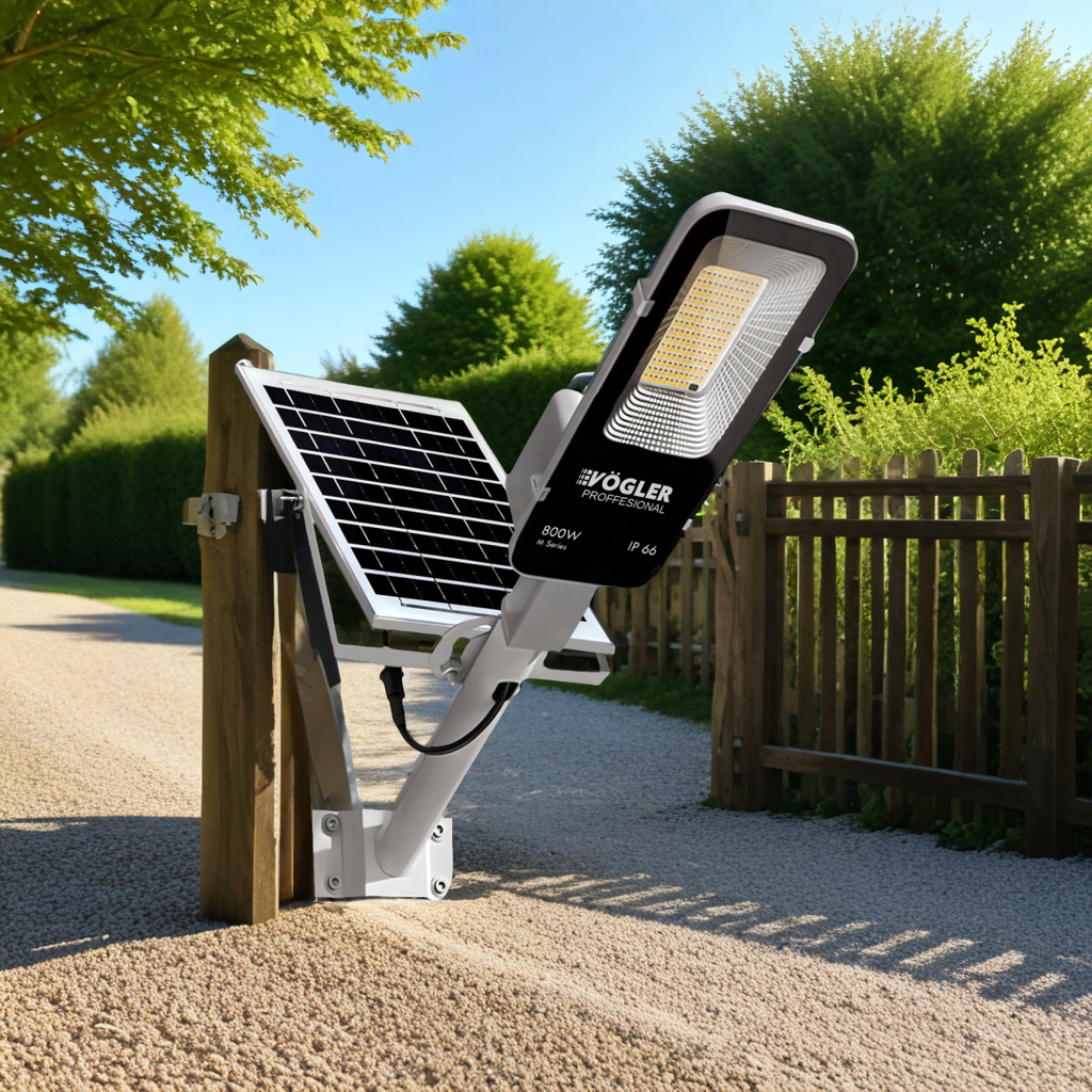 Leistungsstarke Solarlampe, Dämmerungssensor, Fernsteuerung, Vögler Professional 800W