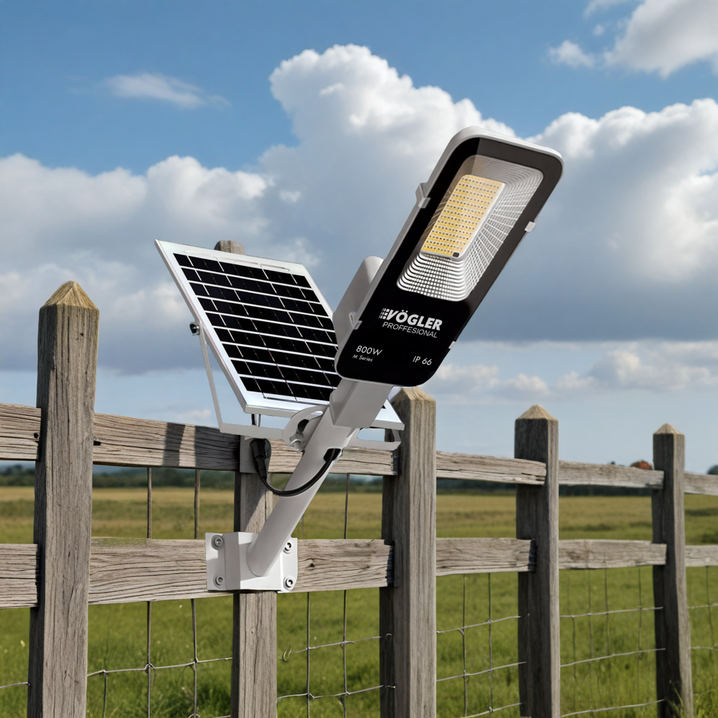 Leistungsstarke Solarlampe, Dämmerungssensor, Fernsteuerung, Vögler Professional 800W