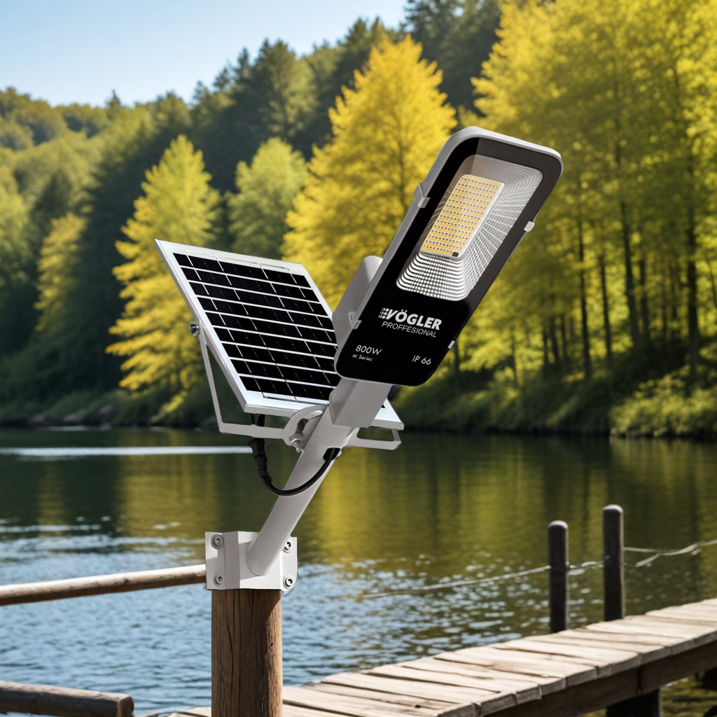 Leistungsstarke Solarlampe, Dämmerungssensor, Fernsteuerung, Vögler Professional 800W